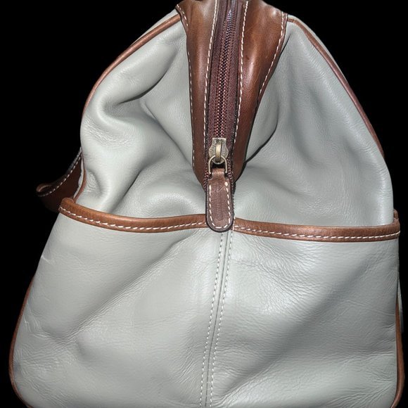 Vintage Latico Leathers Light Olive Green with Brown Duffle Travel Bag - Picture 4 of 7